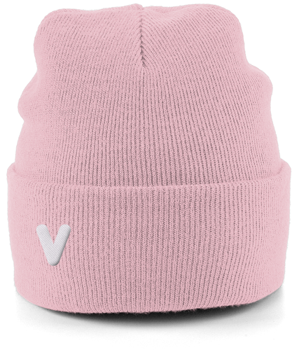 Embroidered V dusty pink beanie