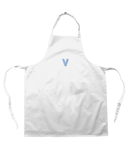 Embroidered V blue and white apron